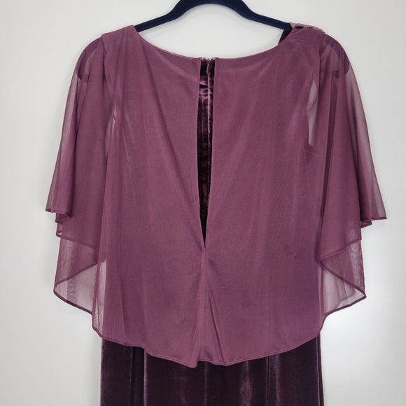 NWT R&M Richards Petite Chiffon-Cape Cowlneck Velvet Gown in Wine Size 4P - Picture 8 of 15